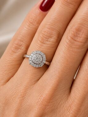 Natural Diamond .1 ctw Size 7 Halo Ring in Solid 925 Silver